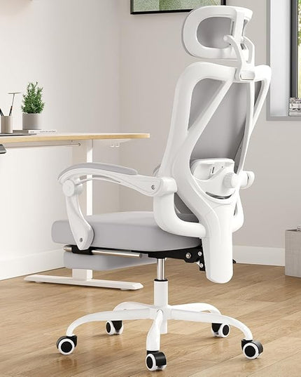 Ergonomic Office Chair, Grey Mesh and Nylon, High Back Computer Chair with Adjustable Headrest, Lumbar Support, Rocking Function, 350 lbs Capacity for Home Office
