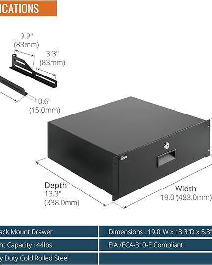 Tecmojo 3U Rack Drawer,Rack Mount Drawer for 19in Network Equipment/Server/AV Rack or Cabinet Enclosure,Sliding and Lockable Server Rack Drawer - Load-Bearing 44lb (20kg),with Cable Management Holes