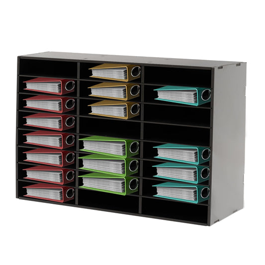 Dorfury 24 Slot Mail Sorter Organizer, Wood Literature Organizer Student Mailbox for Classroom, Desktop File Paper Storage Rack for Office Home School - 29" L×11.9”W×23.5“H (Black, 24-Compartment-B)