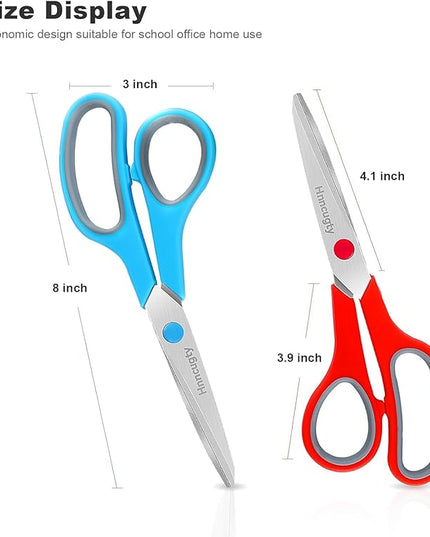 Scissors, Hnncugty 8" Scissors All Purpose Bulk Set of 18-Pack, Sharp Shears for Office Home Craft Sewing Fabric, High/Middle School Supplies Student Teacher Supplies, Comfort Grip Right/Left Handed