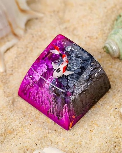 Kohaku Koi Artisan Keycap Deep Purple Ocean R1 SA Profile Custom Keycaps 1U ESC Handmade Gaming Resin Key Cap Cherry MX Switch Compatible Mechanical Keyboard Koi Lover Gift