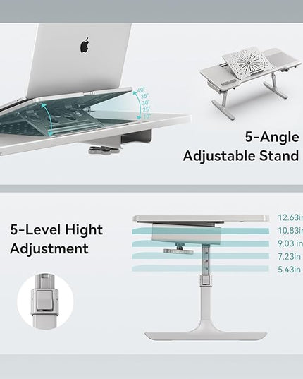 Newtral Laptop Bed Tray Desk, Height & Angle Adjustable Foldable Laptop Stand w/Cup Holder, Mousepad, Laptop Table Bookstand for Gaming, Working, Sofa & Office Chairs Use (Grey, Upgrade)