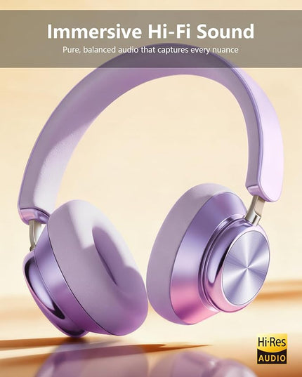Wentronic Y03 Bluetooth Headphones Wireless Active Noise Cancelling Over Ear Headphones 48 Hours Playtime High Sound Quality 6 EQ Music Mode Headphones with Soft Ear Cushion - Purple