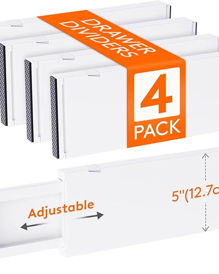 Lifewit 4 Pack Drawer Dividers Plastic 5" High, 13.5-22" Adjustable Drawer Organizers for Clothes, Expandable Dresser Separators in Bedroom/Bathroom/Kitchen/Fridge/Office Organization and Storage