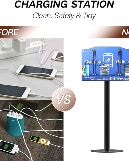 Floor Stand Cell Phone Charging Station for Multiple Device | 8 Charging Ports Charger Station | Compatible with Smartphone Tablets | Applicated for Library, School, Hotel, Shopping Malls, Airport