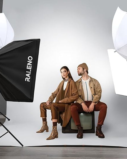 RALENO Photography Lighting Kit, 8.5x10ft Photo Backdrops Stands with 6x9ft Green Screen, 50W LED Bulbs, 5500 K, 97CRI, Umbrellas&Softbox Lighting kit for Studio Portrait Product Photography