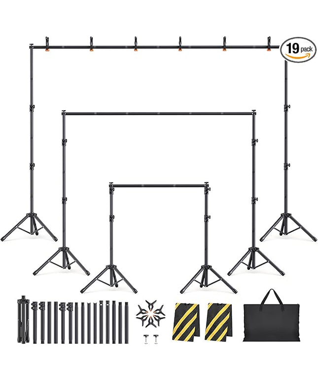 Backdrop Stand Kit - 6 Widths, 10x7.5ft Adjustable Background Stand for Parties & Studio Photography