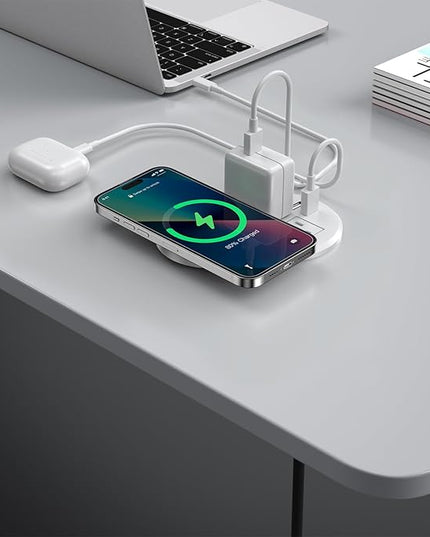 3 Inch Desk Hole Recessed Power Grommet with 15W Wireless Charger Cover, 2 USB-A Countertop Grommet Mount Power Outlet, with AC Outlets and 6ft Extension Cord