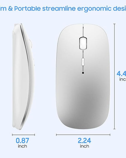 SUNGI Bluetooth Mouse for Laptop/MacBook/iPad/Android PC,Rechargable Quiet Slim Wireless Mice for Chromebook Notebook Windows/Linux/Tablet,Black,Silver