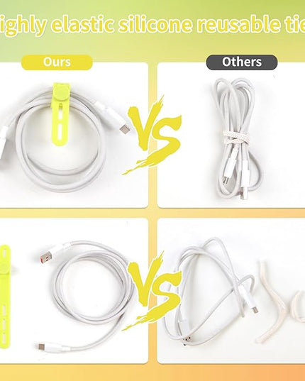 Oligei 25 Pcs Silicone Cable Ties, Cable Ties Reusable, High Elasticity Cord Wraps for Electrical Cords, Cord Organizer for Earphone, Phone Charger(Yellow)