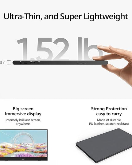 MNN Portable Monitor 15.6inch FHD 1080P USB C HDMI Gaming Ultra-Slim IPS Display w/Smart Cover & Speakers,HDR Plug&Play, External Monitor for Laptop PC Phone Mac (15.6'' 1080P)