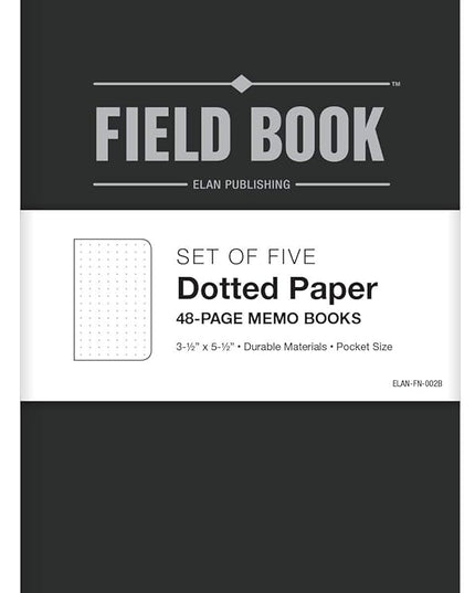 Elan Publishing Company Field Notebook/Pocket Journal - 3.5"x5.5" - Black - Dot Graph Memo Book - Pack of 5
