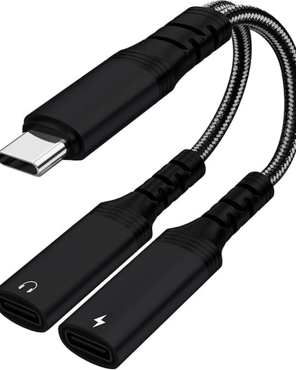 USB C Splitter 1 in 2 Out HiFi Audio Adapter, Dual USB C Headphone and Charger Adapter Support Call PD 60W Charge for iPhone 17/16 / 15 Series, MacBook, iPad, Galaxy S25 / S24 and More （Black）