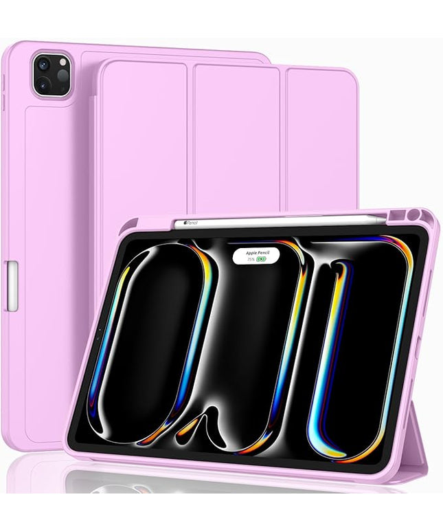 ZryXal iPad Pro 11 Inch Case (M5) 2025/ (M4) 2024 (Model: A2836/A2837/A3006), Trifold Stand Smart Cover with Pencil Holder and Soft TPU Back, Auto Wake/Sleep (Pastel Violet)