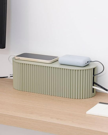 Green Cord Organizer Box, Plastic Cable Management Box with Lid, Power Strips Protector Cover Under TV and Desk for Home, Office, Bathroom, School, Wires Hider Protector for Floor (Small)