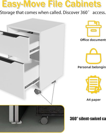 SAINTCY 4-Person Modular Desk Workstation with Privacy Walls & Integrated Power | Includes Mobile Drawer Cabinets | Space-Saving Layout for Startups & Modern Offices (Silver, 2 Desk for 4 Person)
