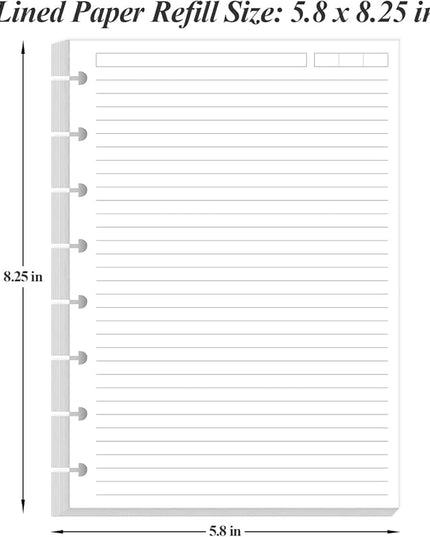 Junior Size Lined Refill Paper - A5 Note-Taking System 8 Disc Discbound Refill Pages, 100Sheets / 200Pages Loose-Leaf Paper, 100gsm, White, 5.8" x 8.3"