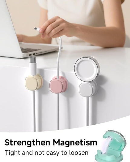 Magnetic Cable Clips, Adjustable Cord Holder Management, Adhesive Wire Keeper Organizer for Home Office Desk Phone PC Car Wall Desktop Nightstand Appliance (9-PCS White_Purple_Cyan_Apricot)