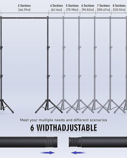 Backdrop Stand Kit - 6 Widths, 10x7.5ft Adjustable Background Stand for Parties & Studio Photography