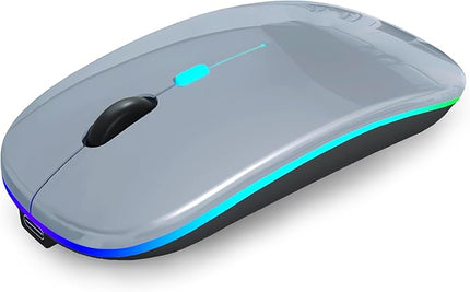 Wireless Bluetooth Mouse Rechargeable Laptop Mice with LED Use Portable(BT5.2 and USB 2.4G) Dual Mode Connection Silent Slim Computer Mouse for Laptop/iPad Tablet/Apple MacBook/PC(Grey)