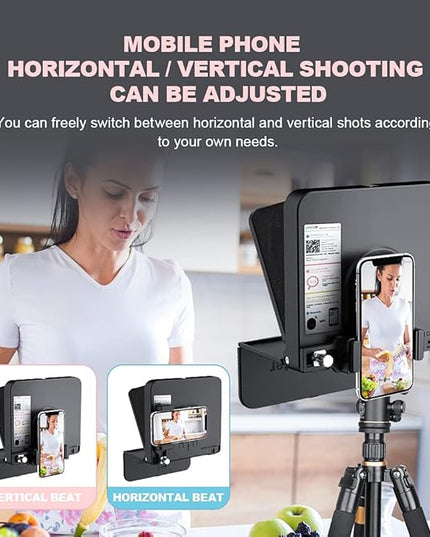 LENSGO TC7S Portable Teleprompter for Phone, One-Second Fold Mini Teleprompter with Remote Control,App Compatible with iPhone & Android for Online Teaching Vlog Live Streaming Interview