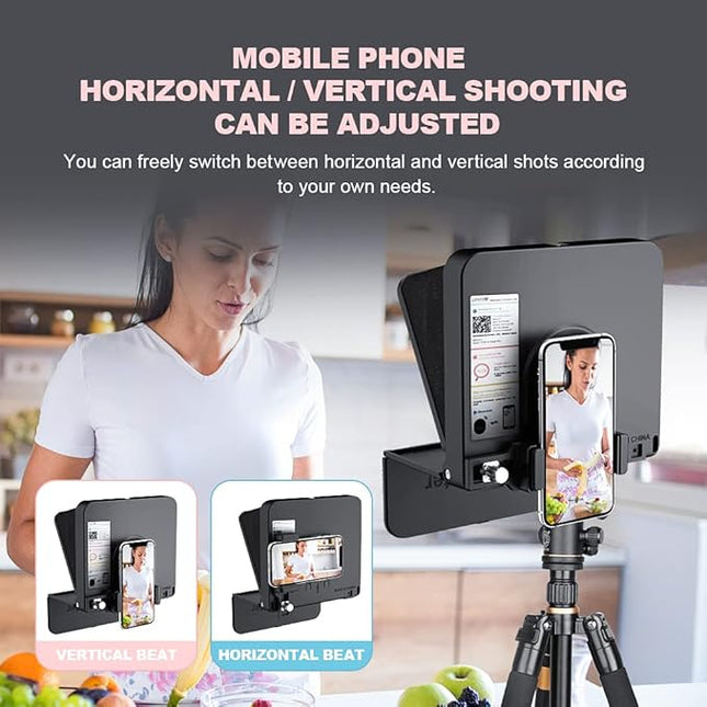 LENSGO TC7S Portable Teleprompter for Phone, One-Second Fold Mini Teleprompter with Remote Control,App Compatible with iPhone & Android for Online Teaching Vlog Live Streaming Interview