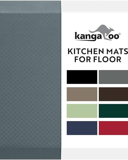 KANGAROO Thick Ergonomic Anti Fatigue Mats for Kitchen Floor, 48x20, Cushioned Standing Office Desk Mat, Waterproof Scratch Resistant Topside, Supportive All Day Comfort Padded Foam Rugs, Charcoal