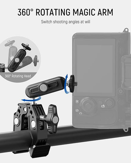NEEWER Super Clamp with 3" Dual Ballhead Magic Arm, Cold Shoe, 1/4" Threads, Phone/Action Camera Mount Adapter for Desk Tripod Tube Crossbar Gimbal Rods Compatible with SmallRig GoPro DJI, ST83