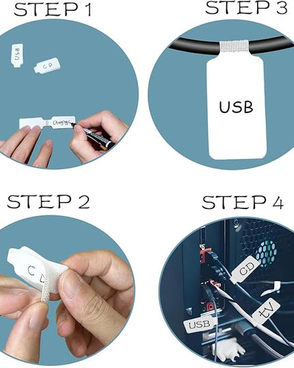 60 Pieces Cable Labels & Reusable Hook and Loop Fastening Ties Set - 30 Pieces Cord or Wire Labels & 30 Pieces Labels for Electronic Cords, Home & Office Cord Management