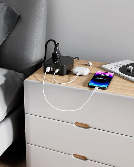 Power Strip Surge Protector - Flat Plug, Wall Mount, 6FT Extension Cord with Multiple Outlets, 8 Wide Outlets with 4 USB Ports (2 USB C), Charging Station Overload Protection Home Apartment Essentials