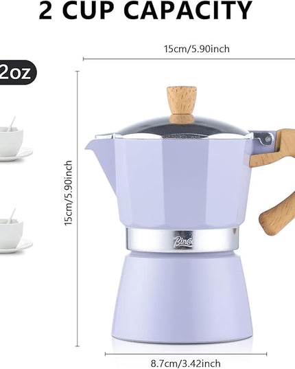 Bincoo Cute Espresso Maker Stovetop - Small Moka Pot 2 Espresso Cups/120ML,Espresso Pot Italian Coffee Maker for Home Camping Cafe Office (Purple)