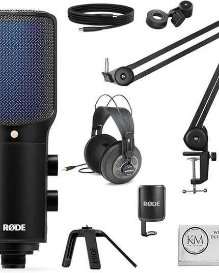 Rode NT-USB+ Professional USB Microphone with Microphone Arm + SR850G Headphones + Cloth (4 Items)