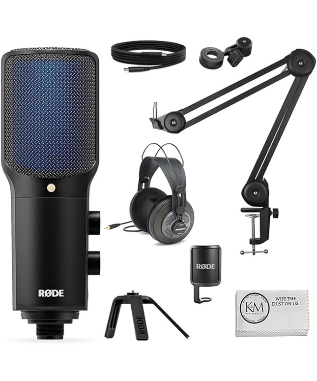 Rode NT-USB+ Professional USB Microphone with Microphone Arm + SR850G Headphones + Cloth (4 Items)