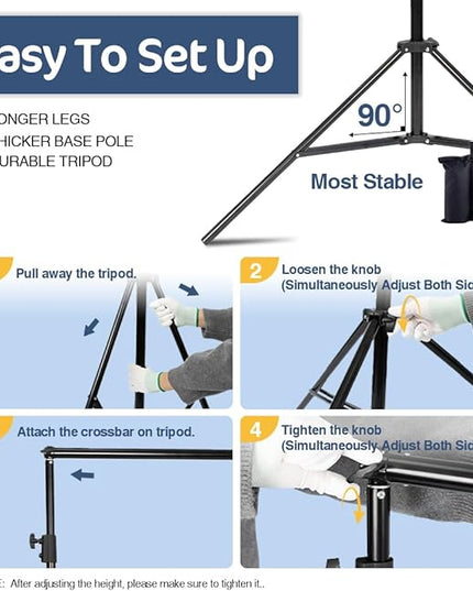 Kate Backdrop Stand Kit for Photography, 10x8.5ft(WxH) Adjustable Heavy Duty Photo Background Stand with 8 Clamps and 2 Sandbags, Back Drop Support System Stand for Backdrop Parties
