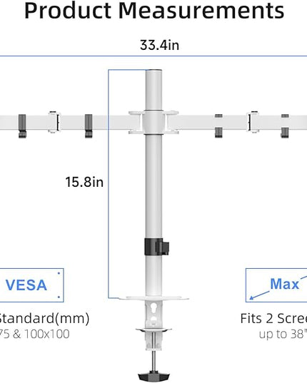 Suptek Dual Monitor Desk Mount, Adjustable Dual Monitor Arm for 2 Monitor Screens up to 38 inch, Extra Tall 15.75" Pole Monitor Stand for Desk, Holds up to 22 lbs,White(MD9442MW)