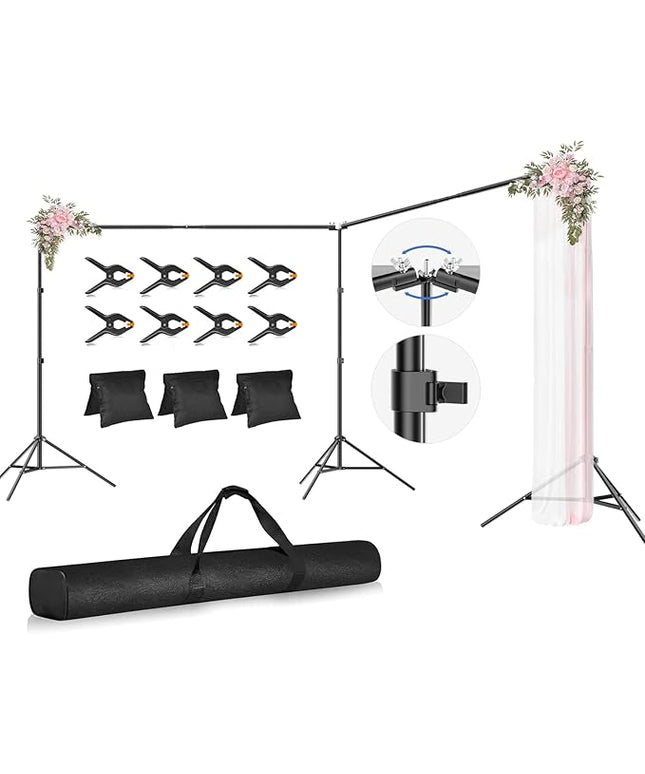 Photo Video Studio Large 20x7ft Adjustable Backdrop Stand, Photography Background Support System Kit with 310° Angle Rotatable Connector, 8 Clamps, 3 Sandbags and Carrying Bag
