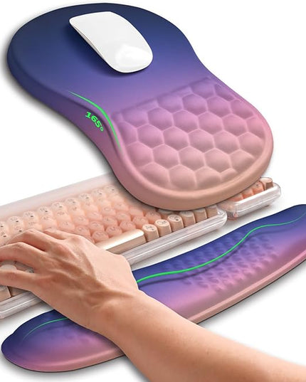 Hokafenle 2in1 Combination, Wave Keyboard Wrist Rest and Ergonomic Curvature Mouse Pad Wrist Support for Relieve Wrist Pain, Filled with Soft Cushion Memory Foam, Dawn