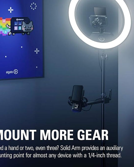 Elgato Solid Arm, Holding Arm with Padded Clamp for Easy Mounting and Adjusting of Lights, Cameras, and Microphones, for Streaming, Videoconferencing, and Studios