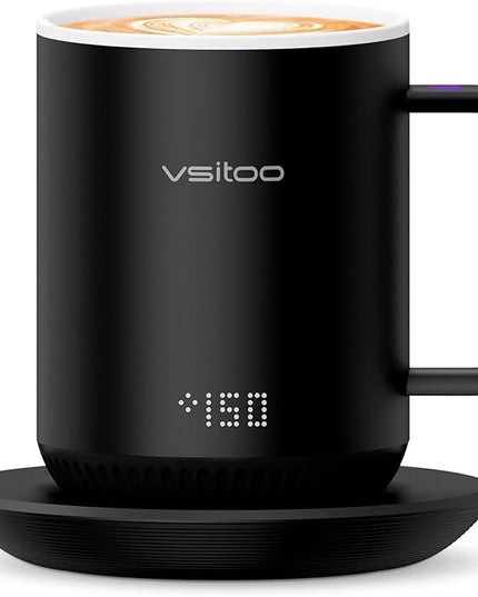 Vsitoo S3 12oz Heated Mug - Temperature Control Smart Mug with Mug Warmer, Perfect for Espresso, Auto-Sensing AI Heats Drinks to 120-150°F Hands-Free.Ideal for Home/Office/Gifts，White