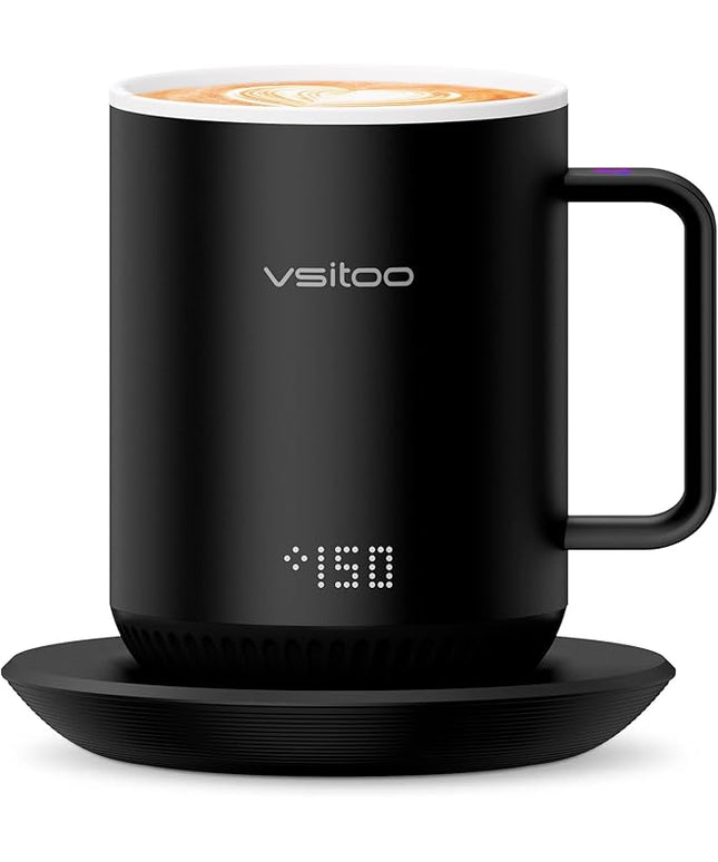 Vsitoo S3 12oz Heated Mug - Temperature Control Smart Mug with Mug Warmer, Perfect for Espresso, Auto-Sensing AI Heats Drinks to 120-150°F Hands-Free.Ideal for Home/Office/Gifts，White