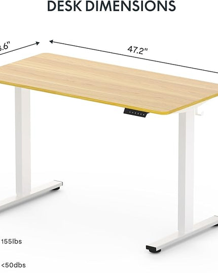 FLEXISPOT EN1 One-Piece Standing Desk 48 x 24 Inches Height Adjustable Electric Sit Stand Up Desk for Home Office (White Frame + Maple Desktop)
