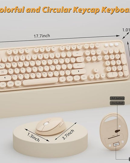 Wireless Keyboard,KOOTOP Cute Colorful 104 Keys Typewriter Retro Round Keycaps Keyboard for PC Laptop,Desktop,Windows, Home and Office Keyboards, s500 coffee