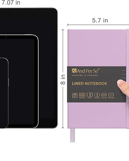&And Per Se Lined Journal Notebook (5 Packs), 160 Pages, A5 5.7 x 8 inches College Ruled Thick Paper Notebook Journals for Writing, Hardcover Notebooks for Women Men Office School (Lavender)