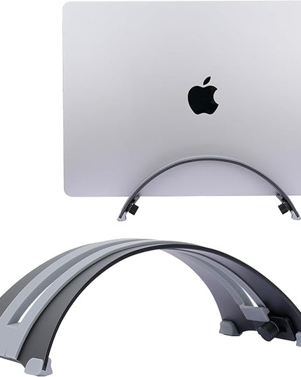 Adjustable Vertical Laptop Stand - 6061 Aluminum, CNC Precision, Anodized Finish, Fits All Laptops Including 17-inch, Ventilated Design, Anti-Slip Silicone Pads, ARC Shaped Stands