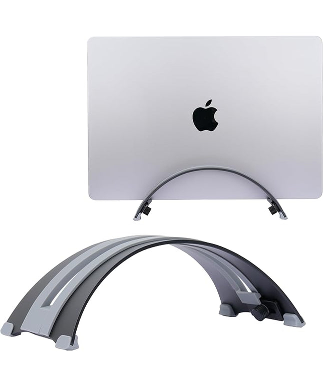 Adjustable Vertical Laptop Stand - 6061 Aluminum, CNC Precision, Anodized Finish, Fits All Laptops Including 17-inch, Ventilated Design, Anti-Slip Silicone Pads, ARC Shaped Stands