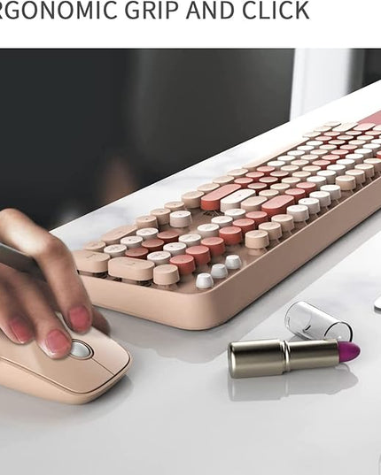 FOPETT Keyboard and Mouse Sets Wireless,Reliable 2.4 GHz Connectivity for PC,Laptop,Smart TV and More (Milk Tea Color)