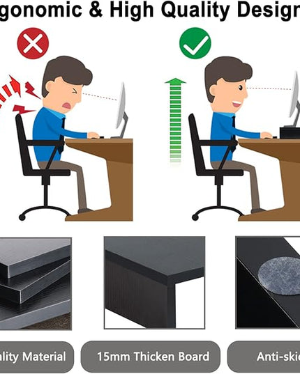 TEAMIX 2 Pack Monitor Stand Riser-20 inch, Black Desktop Stand for PC/TV/Laptop/Printer, Keyboard Shelf Organizer Wood Monitor Riser with Storage