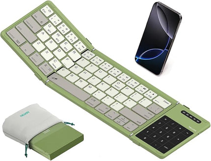 Nillkin Upgraded Foldable Bluetooth Keyboard with Touchpad & Number Pad, Portable Wireless Keyboard for Travel, Pocket-Sized, Full Size Keys, Support 3 Devices for iPad Laptop Tablets Phone, Green