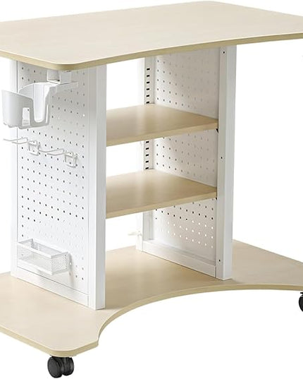EUREKA ERGONOMIC Gaming Desk Computer, 37" Rolling Desk on Wheels for Small Space, Mobile Computer Cart with Pegboards Adjustable Shelves for Gaming PS Switch, Craft Station, Home Office - Maple