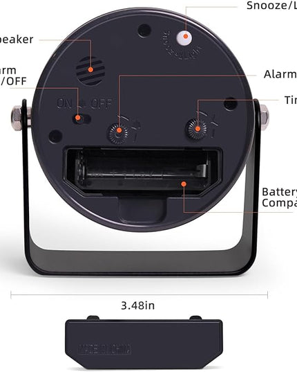 TIMESS Analog Alarm Clock, Silent Non-Ticking Quartz Movement, Battery-Operated with Snooze & On-Demand Light, Easy to Set Gentle Wake Bedside Desk Clock, Ideal for Home, Travel, Office (Black)